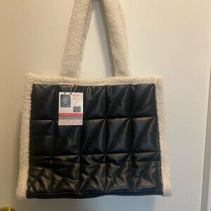 NWT Live in Style Black Quilted Tote Bag with Cream Trim